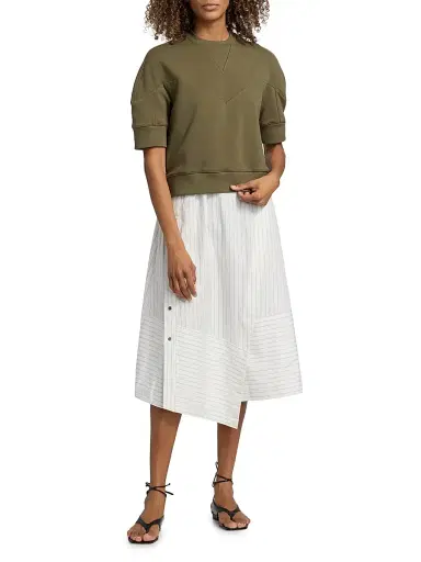3.1 Phillip Lim Women's French Terry & Striped Poplin Mixed-Media Midi-Dress - Burnt Olive - Size Large | Thumbnail 2 3.1 Phillip Lim Women's French Terry & Striped Poplin Mixed-Media Midi-Dress - Burnt Olive - Size Large | Thumbnail 2
