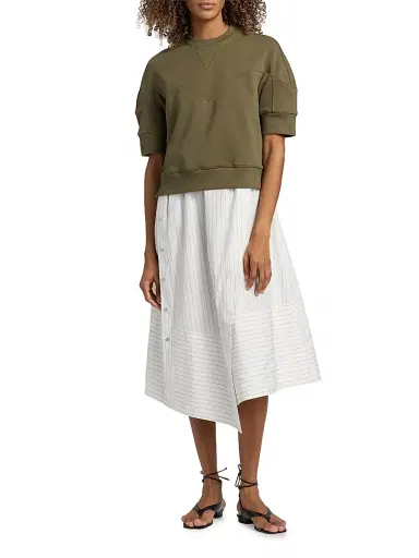 3.1 Phillip Lim Women's French Terry & Striped Poplin Mixed-Media Midi-Dress - Burnt Olive - Size Large | Thumbnail 3 3.1 Phillip Lim Women's French Terry & Striped Poplin Mixed-Media Midi-Dress - Burnt Olive - Size Large | Thumbnail 3