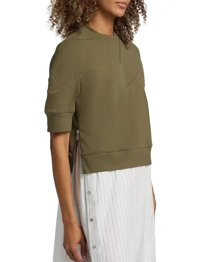 3.1 Phillip Lim Women's French Terry & Striped Poplin Mixed-Media Midi-Dress - Burnt Olive - Size Large | Thumbnail 6 3.1 Phillip Lim Women's French Terry & Striped Poplin Mixed-Media Midi-Dress - Burnt Olive - Size Large | Thumbnail 6
