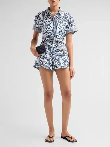 Cara Cara Women's Xenia Linen Shorts - Hart Tile Navy | Thumbnail 2 Cara Cara Women's Xenia Linen Shorts - Hart Tile Navy | Thumbnail 2