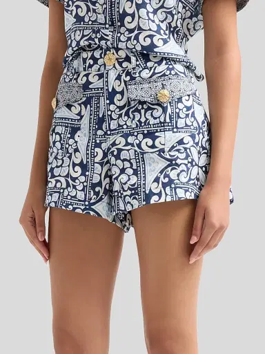 Cara Cara Women's Xenia Linen Shorts - Hart Tile Navy | Thumbnail 4 Cara Cara Women's Xenia Linen Shorts - Hart Tile Navy | Thumbnail 4
