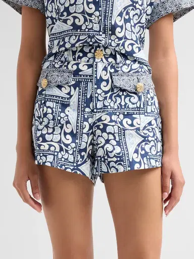 Cara Cara Women's Xenia Linen Shorts - Hart Tile Navy | Thumbnail 5 Cara Cara Women's Xenia Linen Shorts - Hart Tile Navy | Thumbnail 5