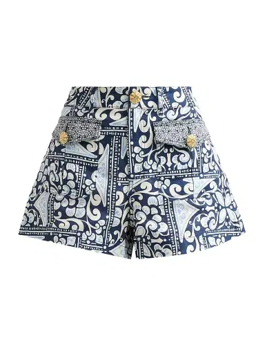 Cara Cara Women's Xenia Linen Shorts - Hart Tile Navy | Thumbnail 1 Cara Cara Women's Xenia Linen Shorts - Hart Tile Navy | Thumbnail 1