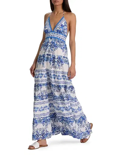 Alice + Olivia Women's Karolina Smocked Waist Tiered Maxi Dress | Thumbnail 2 Alice + Olivia Women's Karolina Smocked Waist Tiered Maxi Dress | Thumbnail 2