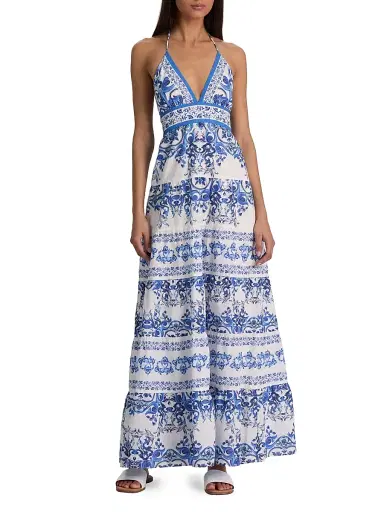 Alice + Olivia Women's Karolina Smocked Waist Tiered Maxi Dress | Thumbnail 3 Alice + Olivia Women's Karolina Smocked Waist Tiered Maxi Dress | Thumbnail 3