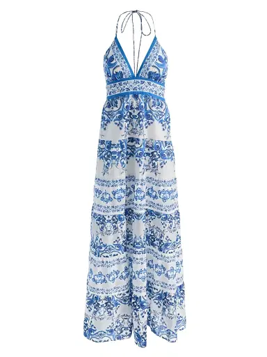 Alice + Olivia Women's Karolina Smocked Waist Tiered Maxi Dress | Thumbnail 1 Alice + Olivia Women's Karolina Smocked Waist Tiered Maxi Dress | Thumbnail 1