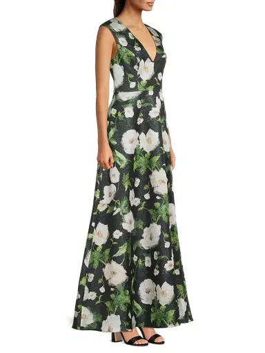 Aidan Mattox Women's Floral Satin Jacquard A-Line Gown - Black Multi | Thumbnail 4 Aidan Mattox Women's Floral Satin Jacquard A-Line Gown - Black Multi | Thumbnail 4
