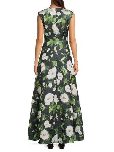 Aidan Mattox Women's Floral Satin Jacquard A-Line Gown - Black Multi | Thumbnail 5 Aidan Mattox Women's Floral Satin Jacquard A-Line Gown - Black Multi | Thumbnail 5
