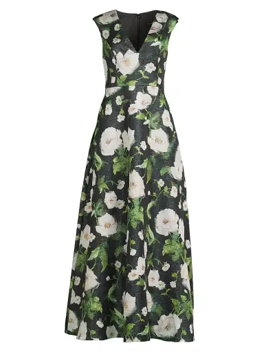 Aidan Mattox Women's Floral Satin Jacquard A-Line Gown - Black Multi | Thumbnail 1 Aidan Mattox Women's Floral Satin Jacquard A-Line Gown - Black Multi | Thumbnail 1