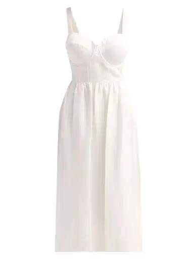L'Agence Women's Tiani Bustier Linen-Blend Midi Dress | Thumbnail 1 L'Agence Women's Tiani Bustier Linen-Blend Midi Dress | Thumbnail 1