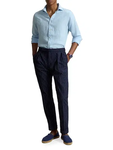 Polo Ralph Lauren Men's Linen Button-Front Shirt - Office Blue | Thumbnail 2 Polo Ralph Lauren Men's Linen Button-Front Shirt - Office Blue | Thumbnail 2