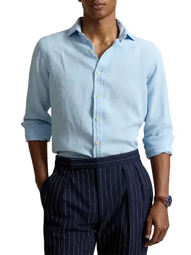 Polo Ralph Lauren Men's Linen Button-Front Shirt - Office Blue | Thumbnail 3 Polo Ralph Lauren Men's Linen Button-Front Shirt - Office Blue | Thumbnail 3