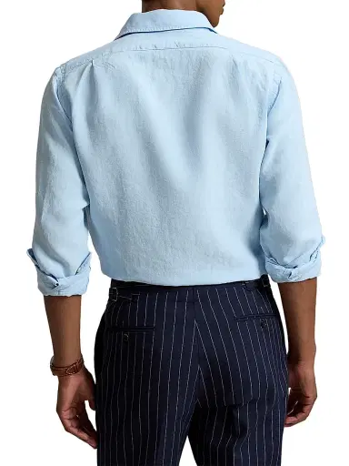 Polo Ralph Lauren Men's Linen Button-Front Shirt - Office Blue | Thumbnail 4 Polo Ralph Lauren Men's Linen Button-Front Shirt - Office Blue | Thumbnail 4