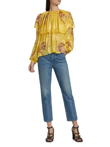 Ulla Johnson Women's Elissa Printed Silk Chiffon Cape Blouse | Thumbnail 2 Ulla Johnson Women's Elissa Printed Silk Chiffon Cape Blouse | Thumbnail 2
