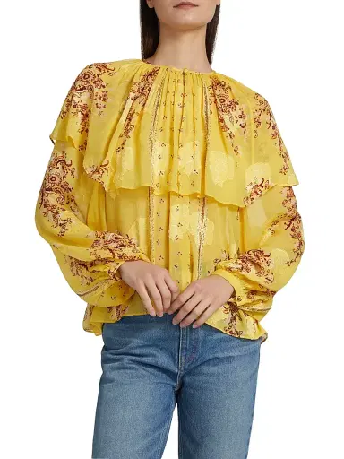Ulla Johnson Women's Elissa Printed Silk Chiffon Cape Blouse | Thumbnail 3 Ulla Johnson Women's Elissa Printed Silk Chiffon Cape Blouse | Thumbnail 3