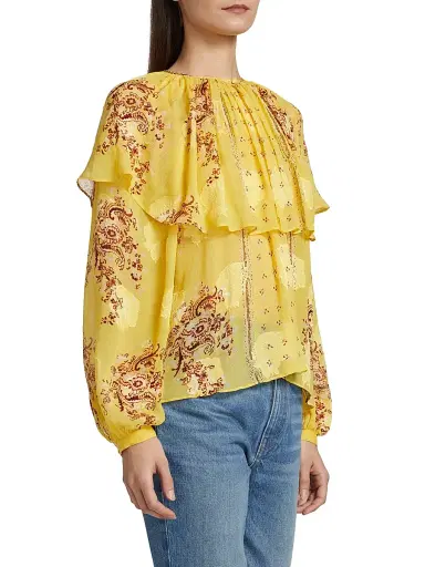 Ulla Johnson Women's Elissa Printed Silk Chiffon Cape Blouse | Thumbnail 4 Ulla Johnson Women's Elissa Printed Silk Chiffon Cape Blouse | Thumbnail 4