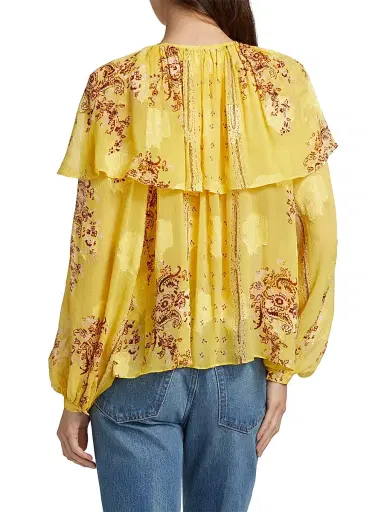 Ulla Johnson Women's Elissa Printed Silk Chiffon Cape Blouse | Thumbnail 5 Ulla Johnson Women's Elissa Printed Silk Chiffon Cape Blouse | Thumbnail 5