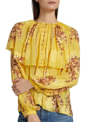 Ulla Johnson Women's Elissa Printed Silk Chiffon Cape Blouse | Thumbnail 6 Ulla Johnson Women's Elissa Printed Silk Chiffon Cape Blouse | Thumbnail 6