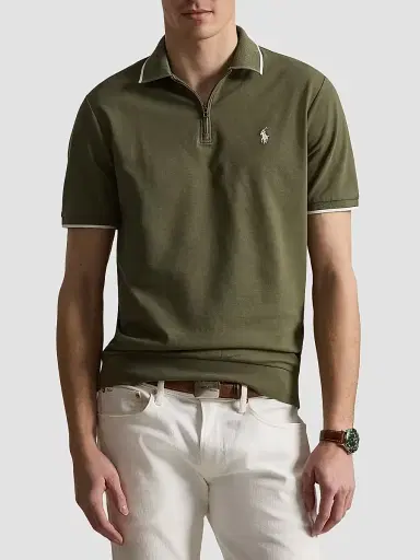Polo Ralph Lauren Men's Classic-Fit Stretch Mesh Zip Polo Shirt - Cruise Olive - Size XS | Thumbnail 4 Polo Ralph Lauren Men's Classic-Fit Stretch Mesh Zip Polo Shirt - Cruise Olive - Size XS | Thumbnail 4