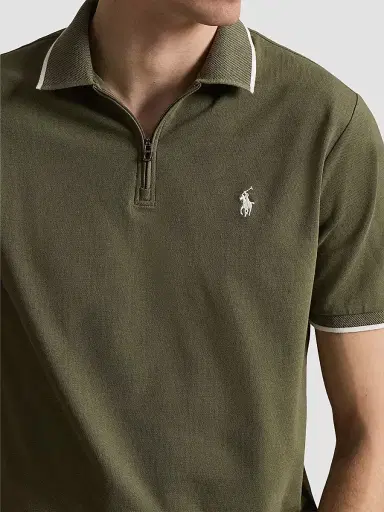 Polo Ralph Lauren Men's Classic-Fit Stretch Mesh Zip Polo Shirt - Cruise Olive - Size XS | Thumbnail 5 Polo Ralph Lauren Men's Classic-Fit Stretch Mesh Zip Polo Shirt - Cruise Olive - Size XS | Thumbnail 5