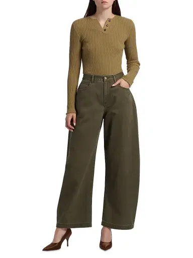 Ronny Kobo Women's Ninon Barrel-Leg Jeans - Olive | Thumbnail 2 Ronny Kobo Women's Ninon Barrel-Leg Jeans - Olive | Thumbnail 2