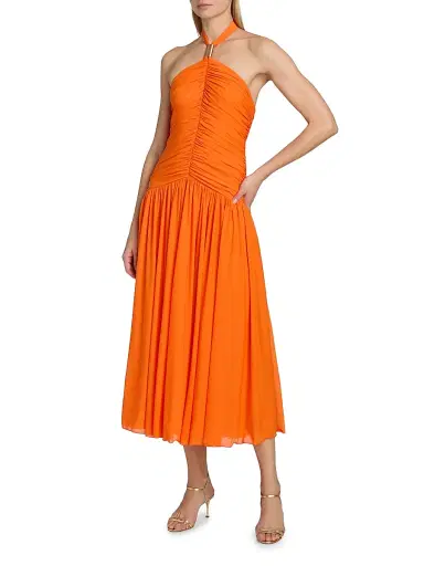 Ronny Kobo Women's Wrenley Ruched Halter Midi-Dress - Clementine | Thumbnail 2 Ronny Kobo Women's Wrenley Ruched Halter Midi-Dress - Clementine | Thumbnail 2