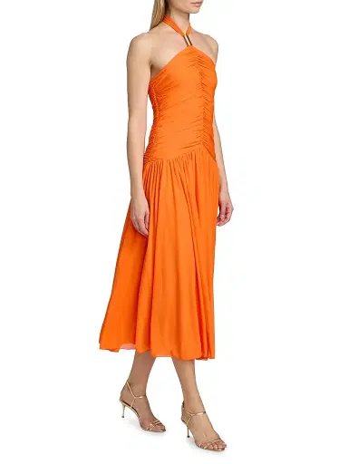 Ronny Kobo Women's Wrenley Ruched Halter Midi-Dress - Clementine | Thumbnail 4 Ronny Kobo Women's Wrenley Ruched Halter Midi-Dress - Clementine | Thumbnail 4