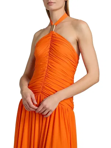 Ronny Kobo Women's Wrenley Ruched Halter Midi-Dress - Clementine | Thumbnail 6 Ronny Kobo Women's Wrenley Ruched Halter Midi-Dress - Clementine | Thumbnail 6