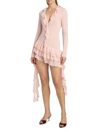 Ronny Kobo Women's Lyla Ruffled Jersey Minidress - Seashell | Thumbnail 3 Ronny Kobo Women's Lyla Ruffled Jersey Minidress - Seashell | Thumbnail 3