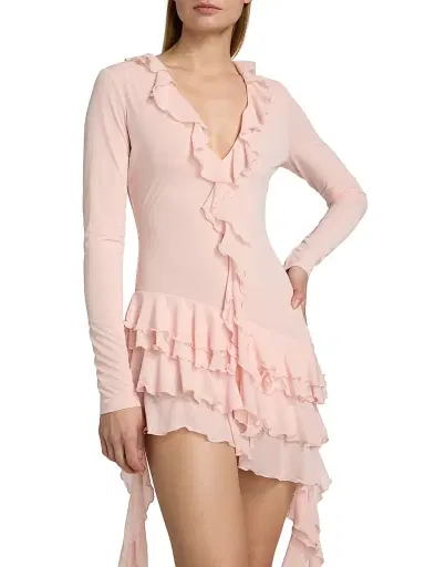 Ronny Kobo Women's Lyla Ruffled Jersey Minidress - Seashell | Thumbnail 6 Ronny Kobo Women's Lyla Ruffled Jersey Minidress - Seashell | Thumbnail 6
