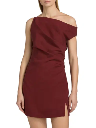 Ronny Kobo Women's Winnie Draped One-Shoulder Minidress - Burgundy | Thumbnail 3 Ronny Kobo Women's Winnie Draped One-Shoulder Minidress - Burgundy | Thumbnail 3