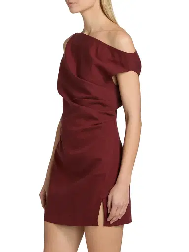 Ronny Kobo Women's Winnie Draped One-Shoulder Minidress - Burgundy | Thumbnail 4 Ronny Kobo Women's Winnie Draped One-Shoulder Minidress - Burgundy | Thumbnail 4