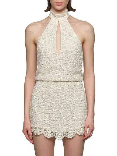 Et Ochs Women's Elise Embroidered Cotton Mesh Halterneck Minidress - Ivory - Size 12 | Thumbnail 3 Et Ochs Women's Elise Embroidered Cotton Mesh Halterneck Minidress - Ivory - Size 12 | Thumbnail 3