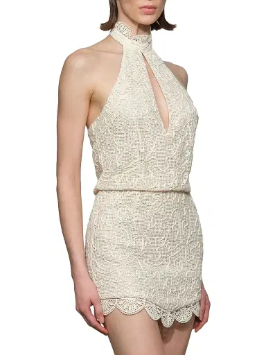 Et Ochs Women's Elise Embroidered Cotton Mesh Halterneck Minidress - Ivory - Size 12 | Thumbnail 4 Et Ochs Women's Elise Embroidered Cotton Mesh Halterneck Minidress - Ivory - Size 12 | Thumbnail 4