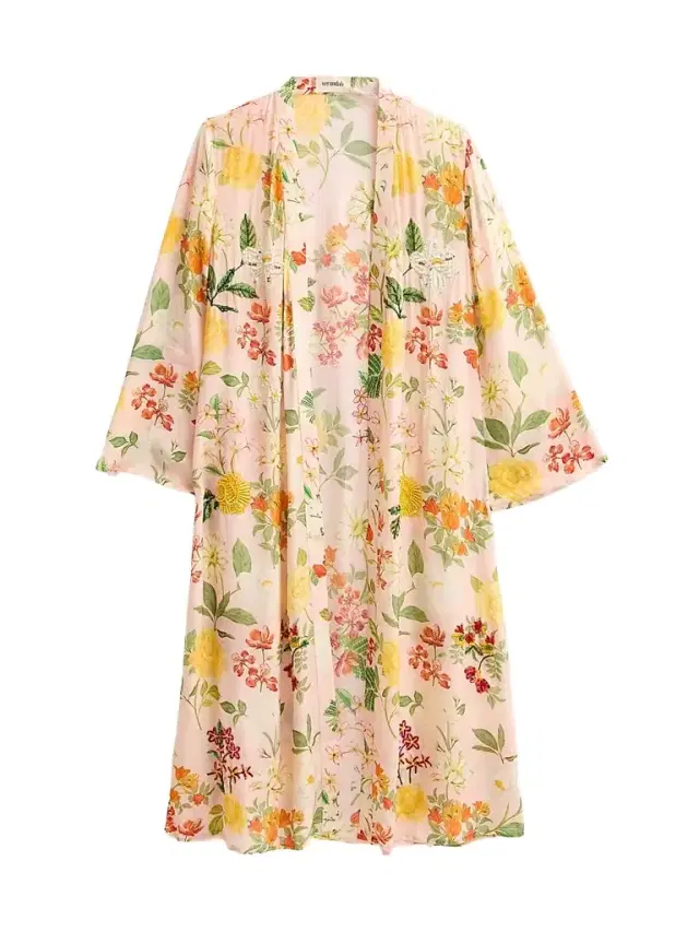 Women's Ammama Hand-Beaded Botanical Caftan - Blush Multi Floral Women's Ammama Hand-Beaded Botanical Caftan - Blush Multi Floral