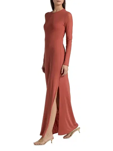Eywasouls Malibu Women's Scarlet Floral Fitted Maxi Dress - Rust Solid | Thumbnail 2 Eywasouls Malibu Women's Scarlet Floral Fitted Maxi Dress - Rust Solid | Thumbnail 2