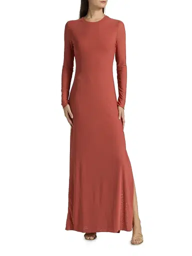Eywasouls Malibu Women's Scarlet Floral Fitted Maxi Dress - Rust Solid | Thumbnail 3 Eywasouls Malibu Women's Scarlet Floral Fitted Maxi Dress - Rust Solid | Thumbnail 3