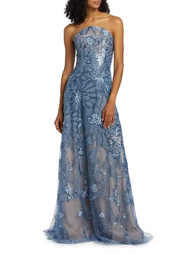 Rene Ruiz Collection Women's Floral Beaded Strapless A-Line Gown - Blue | Thumbnail 2 Rene Ruiz Collection Women's Floral Beaded Strapless A-Line Gown - Blue | Thumbnail 2