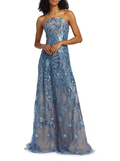 Rene Ruiz Collection Women's Floral Beaded Strapless A-Line Gown - Blue | Thumbnail 3 Rene Ruiz Collection Women's Floral Beaded Strapless A-Line Gown - Blue | Thumbnail 3
