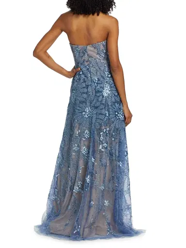 Rene Ruiz Collection Women's Floral Beaded Strapless A-Line Gown - Blue | Thumbnail 5 Rene Ruiz Collection Women's Floral Beaded Strapless A-Line Gown - Blue | Thumbnail 5