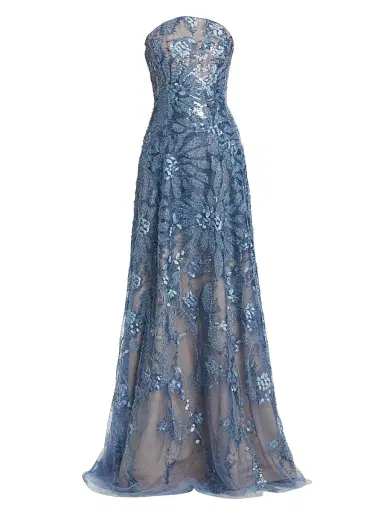 Rene Ruiz Collection Women's Floral Beaded Strapless A-Line Gown - Blue | Thumbnail 1 Rene Ruiz Collection Women's Floral Beaded Strapless A-Line Gown - Blue | Thumbnail 1