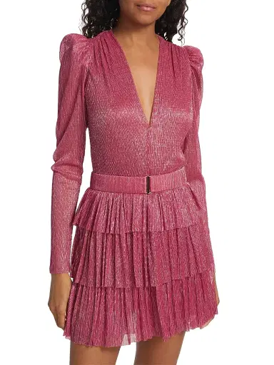 Sabina Musáyev Women's Carry Metallic Foil Ruffled Minidress - Hot Pink - Size Medium | Thumbnail 3 Sabina Musáyev Women's Carry Metallic Foil Ruffled Minidress - Hot Pink - Size Medium | Thumbnail 3
