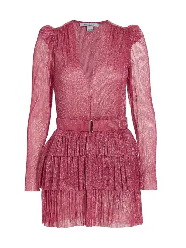 Sabina Musáyev Women's Carry Metallic Foil Ruffled Minidress - Hot Pink - Size Medium | Thumbnail 1 Sabina Musáyev Women's Carry Metallic Foil Ruffled Minidress - Hot Pink - Size Medium | Thumbnail 1