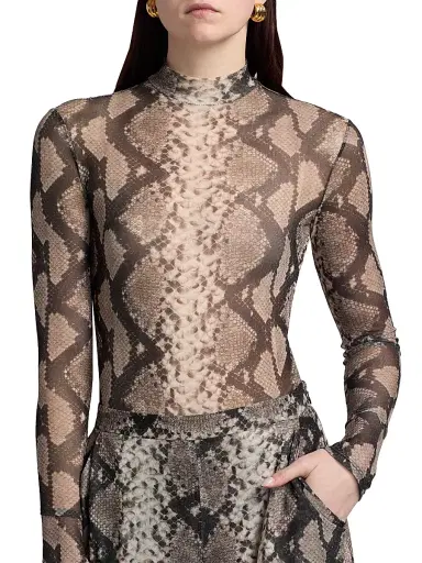 Lapointe Women's Python Print Mesh Bodysuit | Thumbnail 7 Lapointe Women's Python Print Mesh Bodysuit | Thumbnail 7