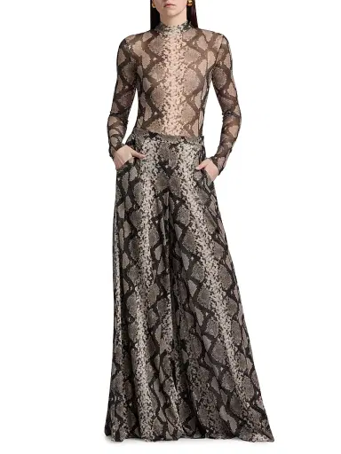 Lapointe Women's Python Print Mesh Wide-Leg Pants - Python Print - Size XL | Thumbnail 2 Lapointe Women's Python Print Mesh Wide-Leg Pants - Python Print - Size XL | Thumbnail 2