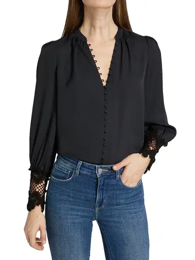 L'Agence Women's Ava Lace Cuff Blouse - Black - Size XS | Thumbnail 3 L'Agence Women's Ava Lace Cuff Blouse - Black - Size XS | Thumbnail 3