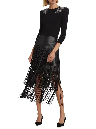 L'AGENCE Women's Karolina Fringe Vegan Leather Skirt - Black | Thumbnail 2 L'AGENCE Women's Karolina Fringe Vegan Leather Skirt - Black | Thumbnail 2