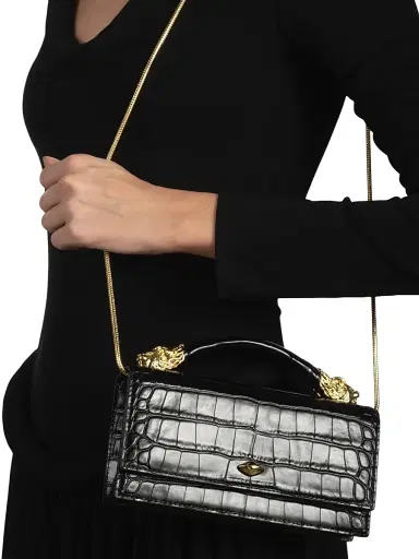 ALEXIS BITTAR Women's Lioness Croc-Embossed Leather Top Handle Bag | Thumbnail 3 ALEXIS BITTAR Women's Lioness Croc-Embossed Leather Top Handle Bag | Thumbnail 3