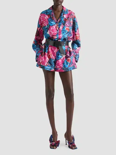 Givenchy Women's Pyjama Shirt in Silk with Floral Print - Royal Blue | Thumbnail 2 Givenchy Women's Pyjama Shirt in Silk with Floral Print - Royal Blue | Thumbnail 2