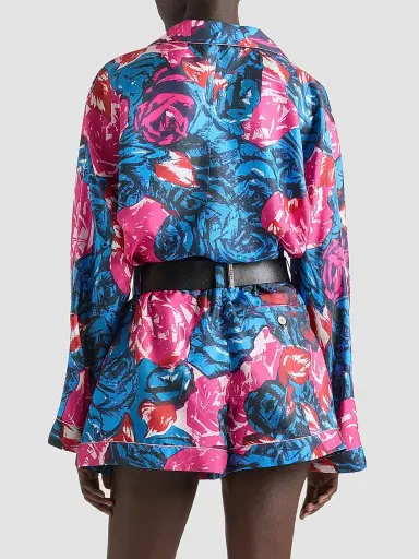 Givenchy Women's Pyjama Shirt in Silk with Floral Print - Royal Blue | Thumbnail 4 Givenchy Women's Pyjama Shirt in Silk with Floral Print - Royal Blue | Thumbnail 4